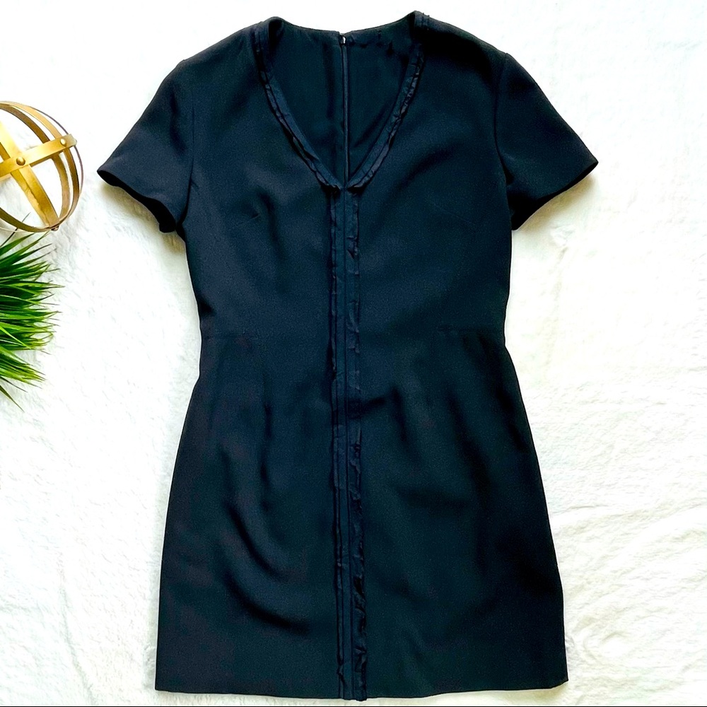 Balenciaga V-Neck Ruffle Detail Crepe Dress